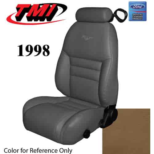 43-76328-6873-PONY 1998 MUSTANG GT COUPE FULL SET SADDLE VINYL UPHOLSTERY FRONT & REAR WITH EMBROIDERED FORD LICENSED PONY LOGO