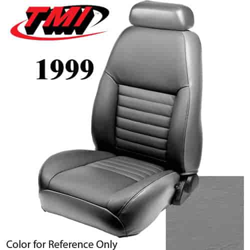 43-76609-L620 1999 MUSTANG GT FRONT BUCKET SEAT MEDIUM GRAPHITE LEATHER UPHOLSTERY SMALL HEADREST COVERS INCLUDED