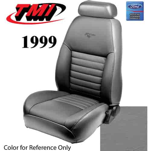 43-76609-L620-PONY 1999 MUSTANG GT FRONT BUCKET SEAT MEDIUM GRAPHITE LEATHER UPHOLSTERY W/PONY LOGO