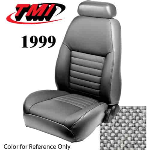 43-76709-72 1999 MUSTANG GT FRONT BUCKET SEAT MEDIUM GRAPHITE TWEED NON-OE CLOTH UPHOLSTERY LARGE HEADREST COVERS INCLUDED