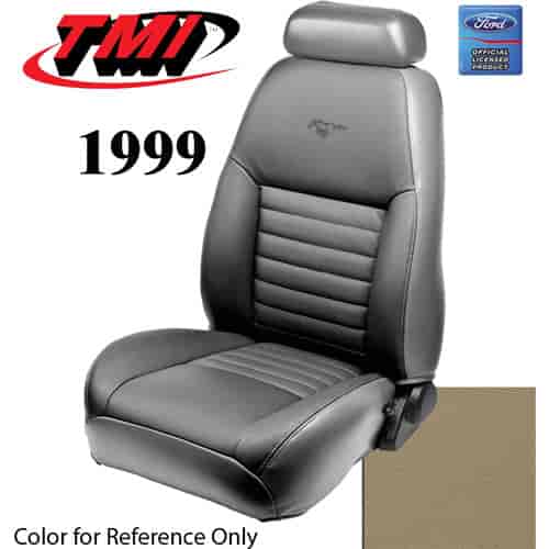 43-76309-7221-PONY 1999 MUSTANG GT FRONT BUCKET SEAT MEDIUM PARCHMENT VINYL UPHOLSTERY W/PONY LOGO L
