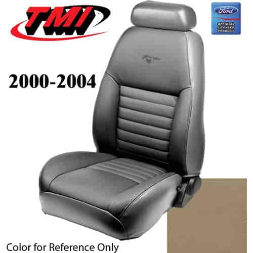 43-76600-L262-PONY 2000-04 MUSTANG GT FRONT BUCKET SEAT MEDIUM PARCHMENT LEATHER UPHOLSTERY W/PONY L