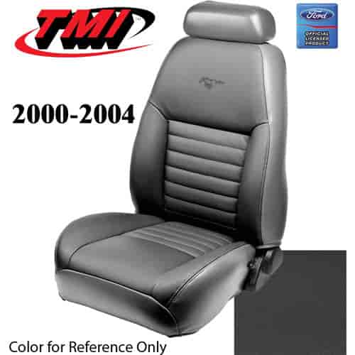 43-76300-6042-PONY 2000-04 MUSTANG GT FRONT BUCKET SEAT DARK CHARCOAL VINYL UPHOLSTERY W/PONY LOGO S