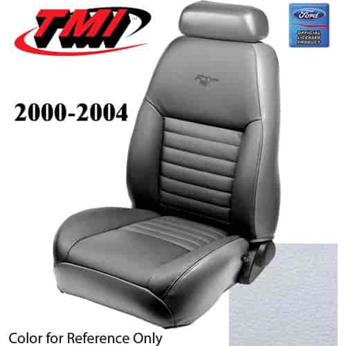 43-76300-965-PONY 2000-04 MUSTANG GT FRONT BUCKET SEAT OXFORD WHITE VINYL UPHOLSTERY W/PONY LOGO SMALL HEADREST COVERS INCLUDED