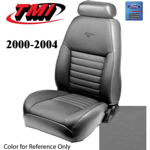 43-76300-6890-PONY 2000-04 MUSTANG GT FRONT BUCKET SEAT MEDIUM GRAPHITE VINYL UPHOLSTERY W/PONY LOGO