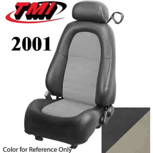 43-76501-L741-2920 2001 MUSTANG COBRA FRONT BUCKET SEATS DARK CHARCOAL LEATHER UPHOLSTERY WITH ALCANTARA MED. PARCHMENT INSERTS