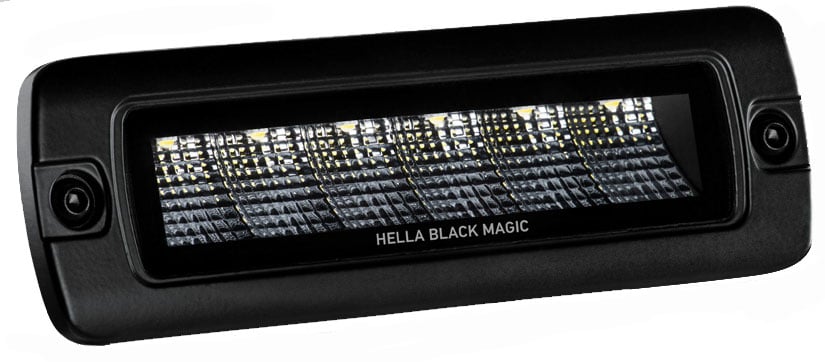 Hella 358176221: Black Magic Series Mini Flood LED Light Bar, 7.700 in.  Length, Flush-Mount, 1,600 Lumens, 30 W, IP68 (Waterproof) and IP69K  (Dust) Approved
