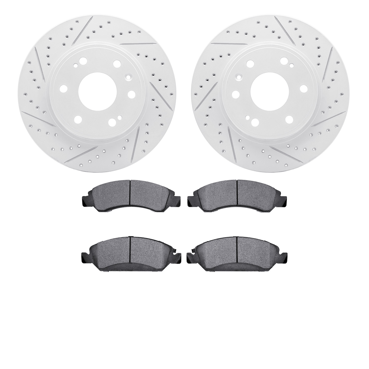 2202-48074 Geoperformance Drilled/Slotted Rotors w/Heavy-Duty Pads Kit, 2009-2020 GM, Position: Front