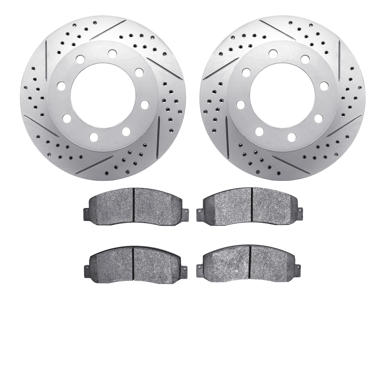 2202-99150 Geoperformance Drilled/Slotted Rotors w/Heavy-Duty Pads Kit, 2005-2011 Ford/Lincoln/Mercury/Mazda, Position: Front