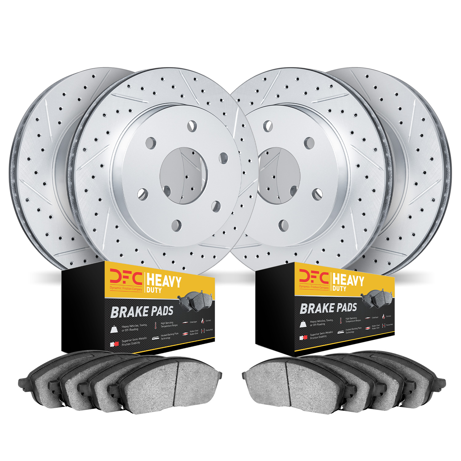 2204-48056 Geoperformance Drilled/Slotted Rotors w/Heavy-Duty Pads Kit, 2002-2005 GM, Position: Front and Rear