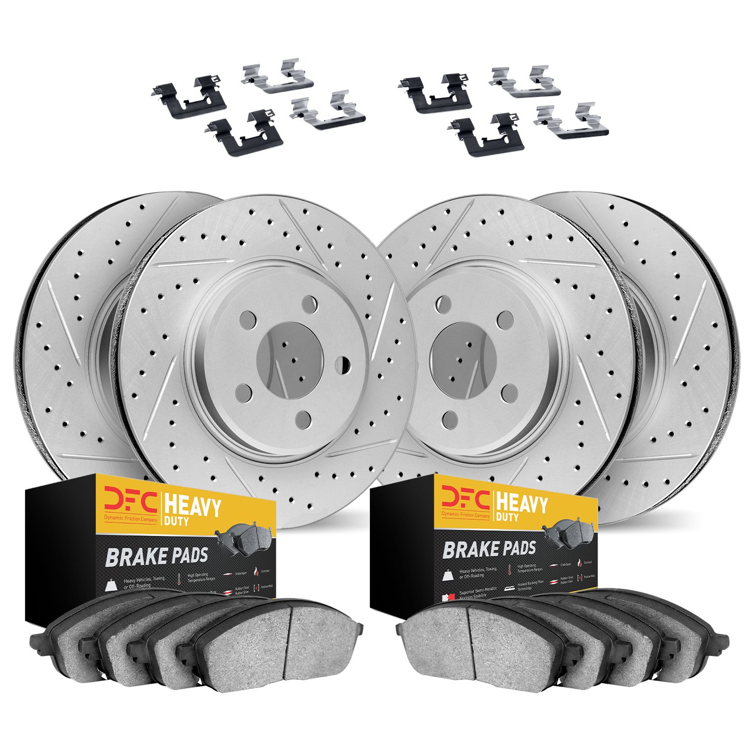 2214-40068 Geoperformance Drilled/Slotted Rotors w/Heavy-Duty Pads Kit & Hardware, 2005-2006 Mopar, Position: Front and Rear