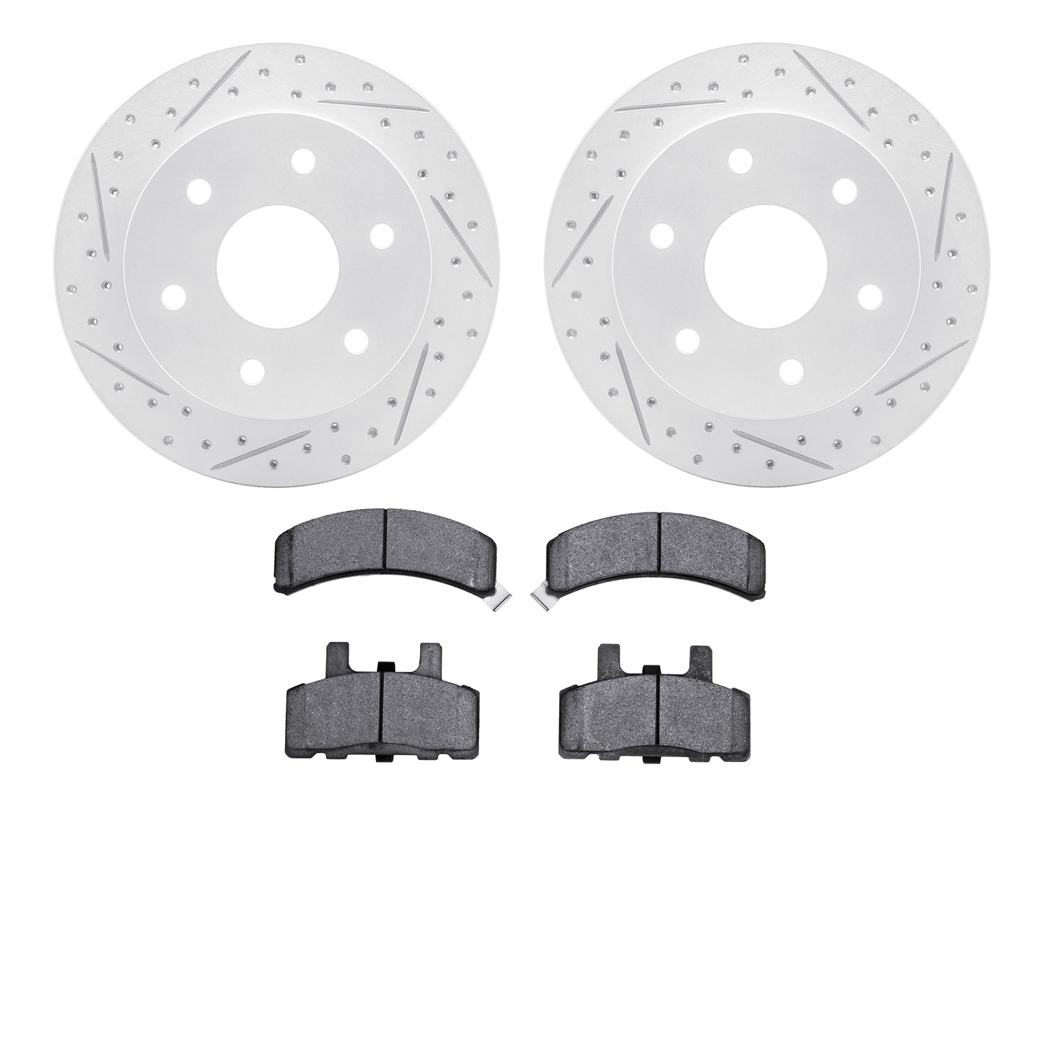 2402-48003 Geoperformance Drilled/Slotted Brake Rotors with Ultimate-Duty Brake Pads Kit, 1988-2000 GM, Position: Front