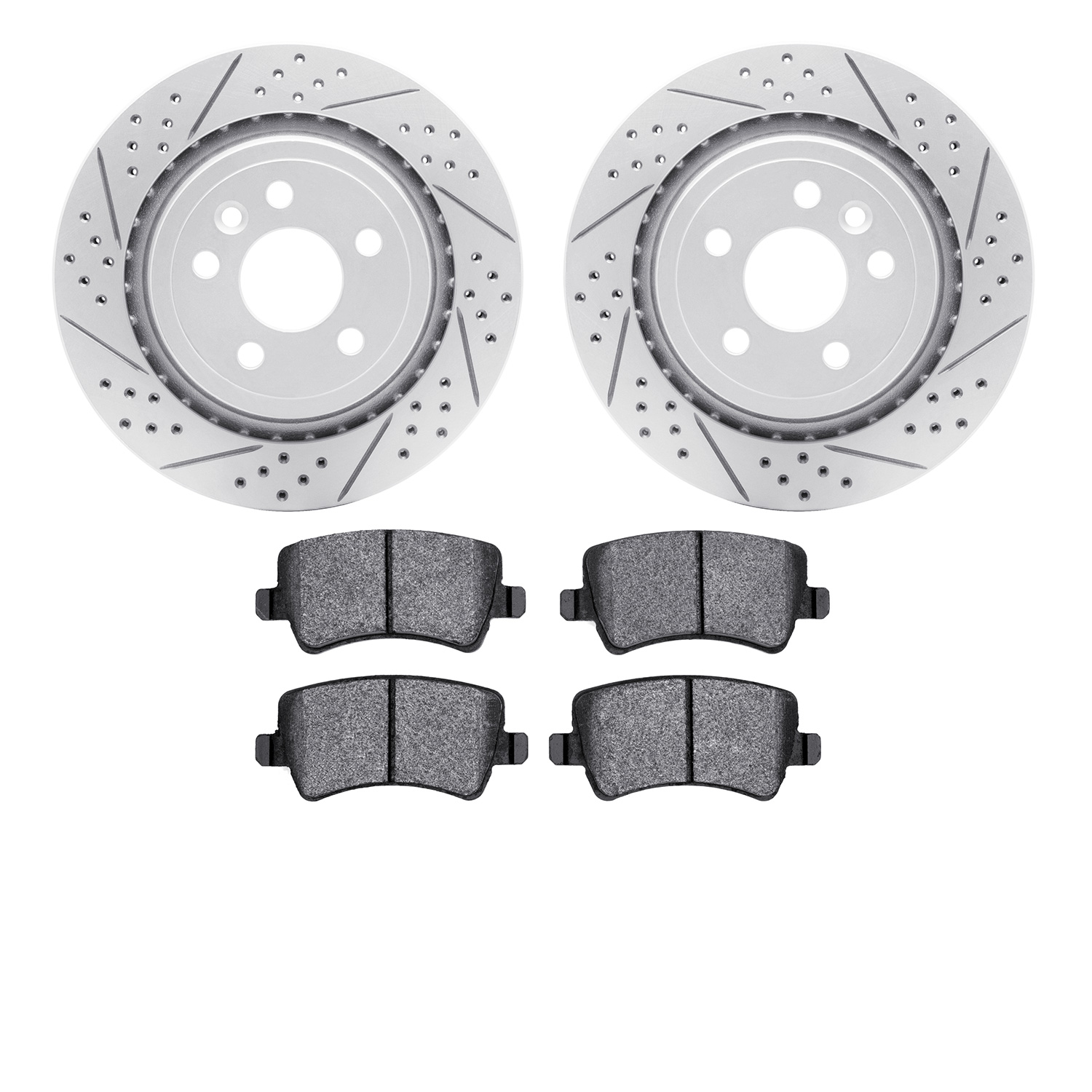 2502-27030 Geoperformance Drilled/Slotted Rotors w/5000 Advanced Brake Pads Kit, 2007-2015 Volvo, Position: Rear