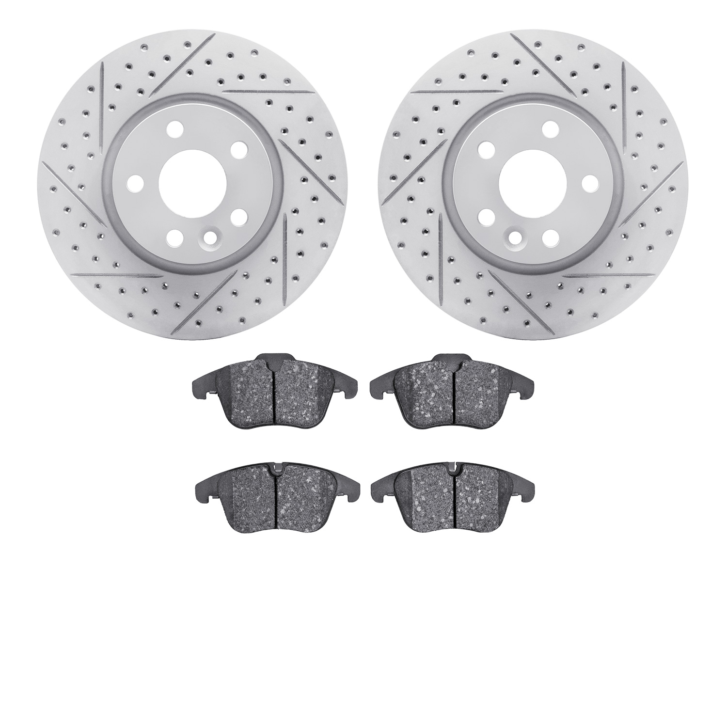 2502-27059 Geoperformance Drilled/Slotted Rotors w/5000 Advanced Brake Pads Kit, 2007-2018 Multiple Makes/Models, Position: Fron