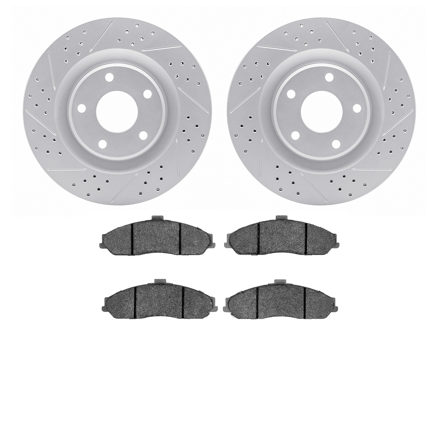 2502-46017 Geoperformance Drilled/Slotted Rotors w/5000 Advanced Brake Pads Kit, 2005-2010 GM, Position: Front