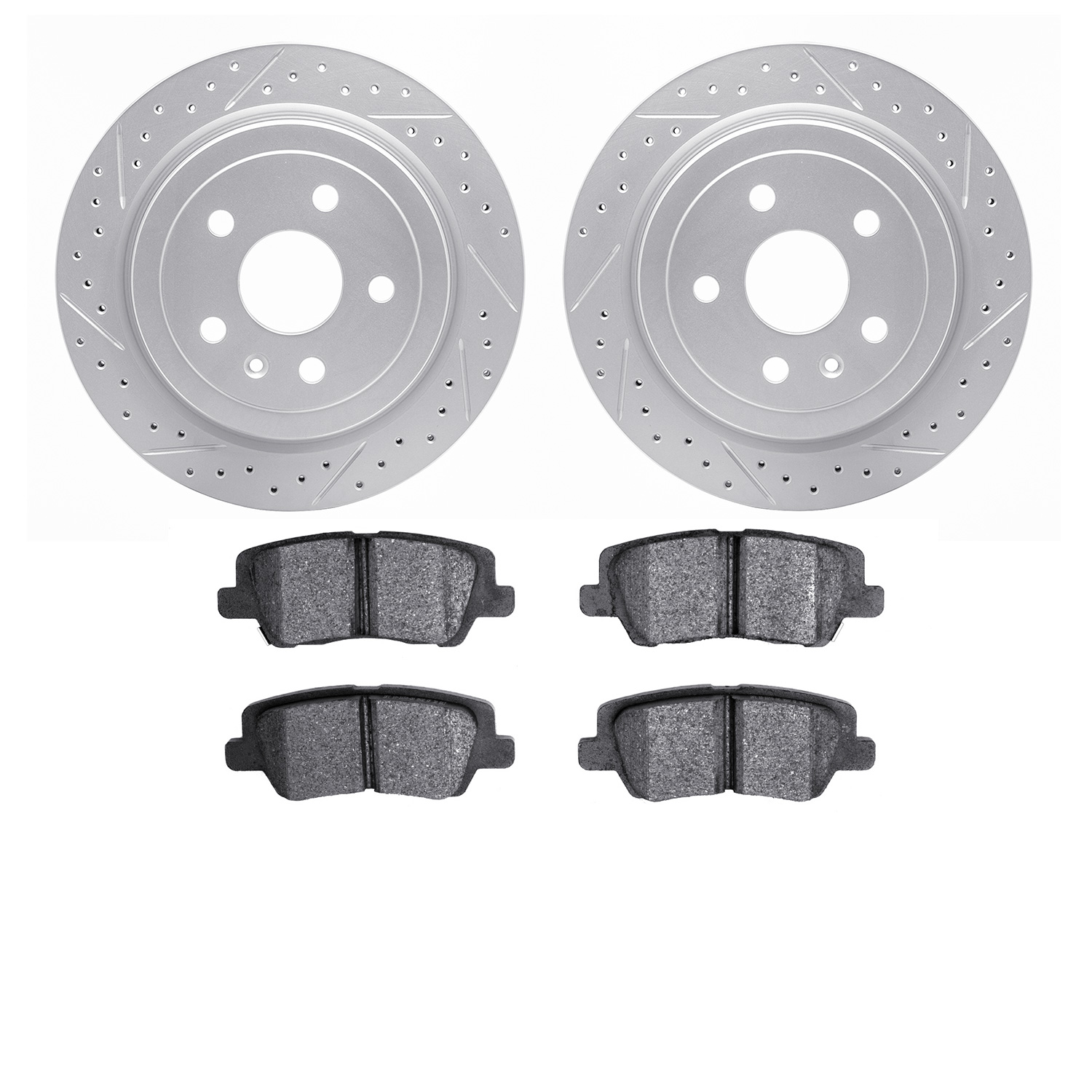 2502-46025 Geoperformance Drilled/Slotted Rotors w/5000 Advanced Brake Pads Kit, 2014-2019 GM, Position: Rear