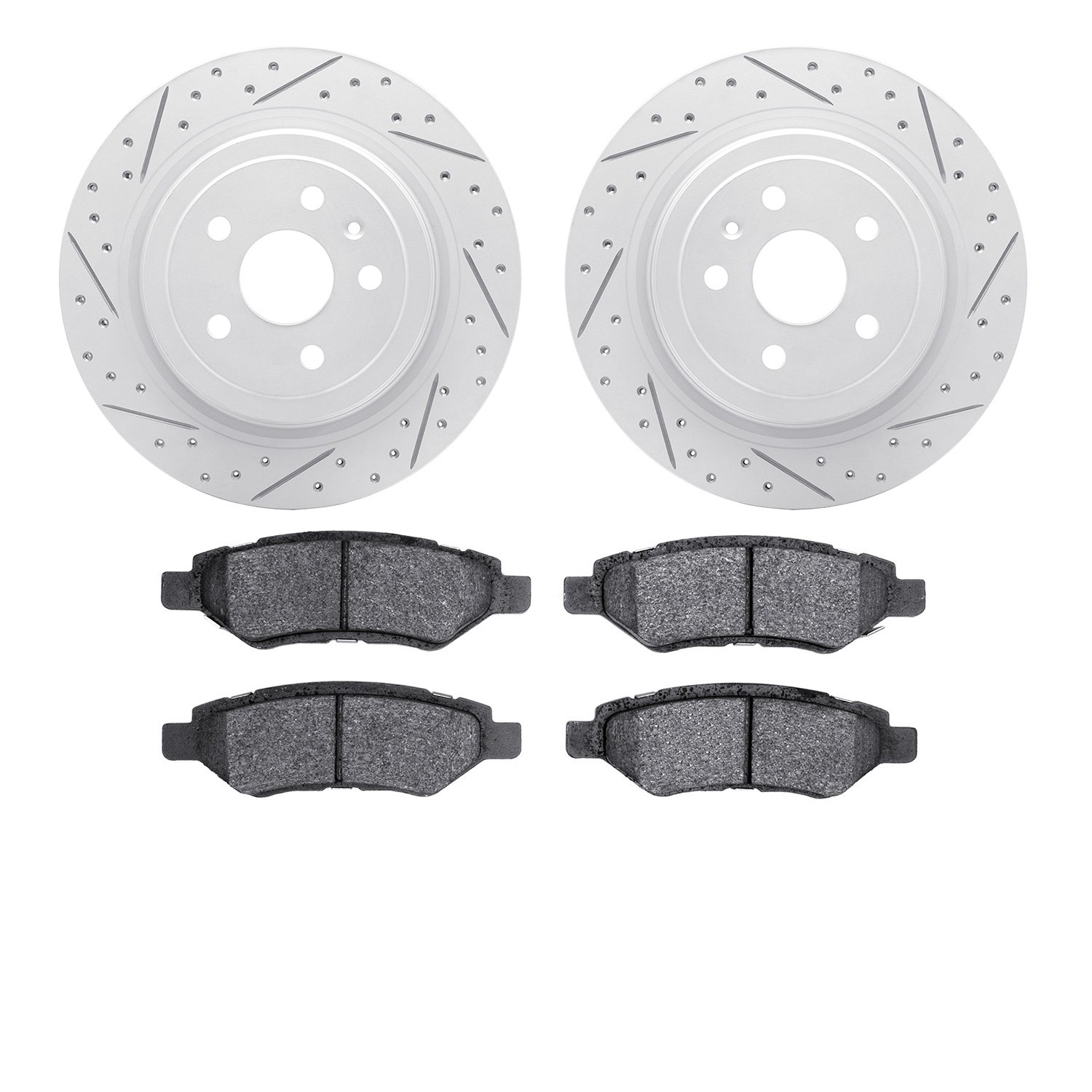 2502-46028 Geoperformance Drilled/Slotted Rotors w/5000 Advanced Brake Pads Kit, 2008-2014 GM, Position: Rear