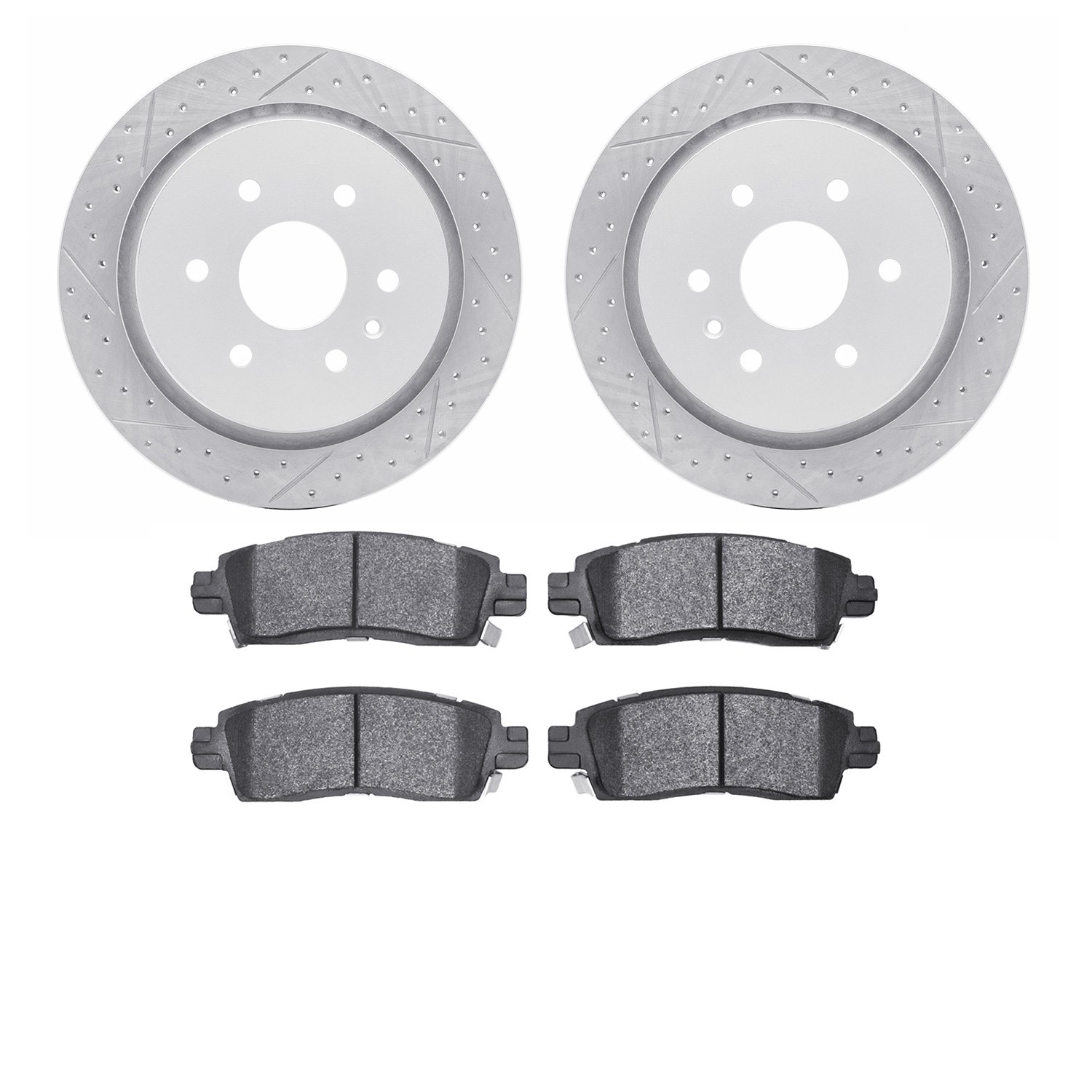 2502-46039 Geoperformance Drilled/Slotted Rotors w/5000 Advanced Brake Pads Kit, 2013-2019 GM, Position: Rear