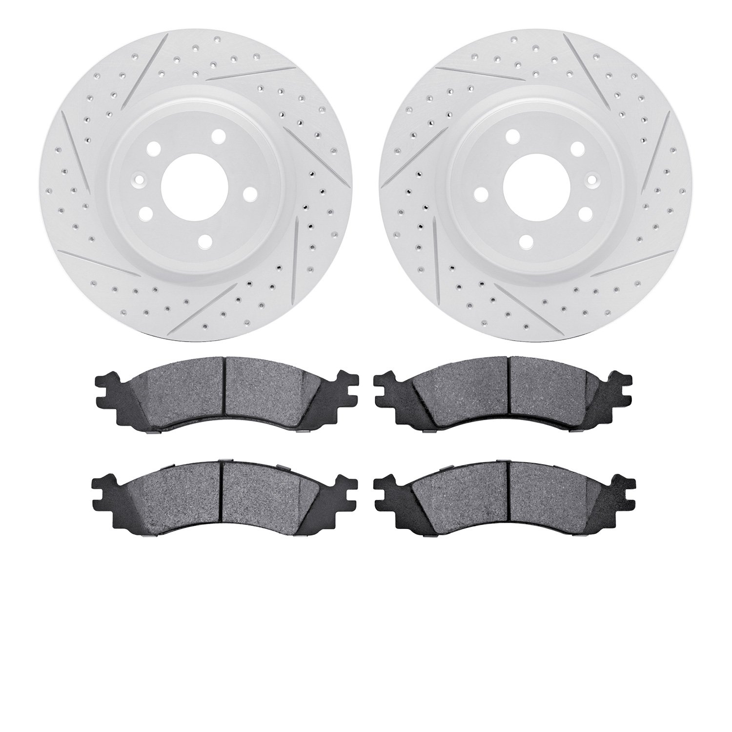 2502-54054 Geoperformance Drilled/Slotted Rotors w/5000 Advanced Brake Pads Kit, 2010-2010 Ford/Lincoln/Mercury/Mazda, Position:
