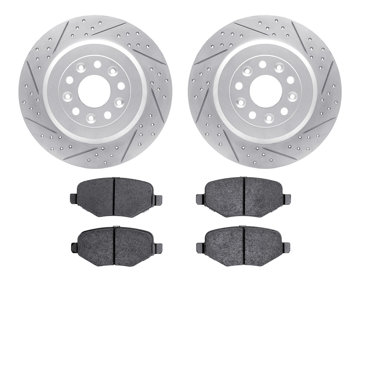 2502-54088 Geoperformance Drilled/Slotted Rotors w/5000 Advanced Brake Pads Kit, 2011-2015 Ford/Lincoln/Mercury/Mazda, Position: