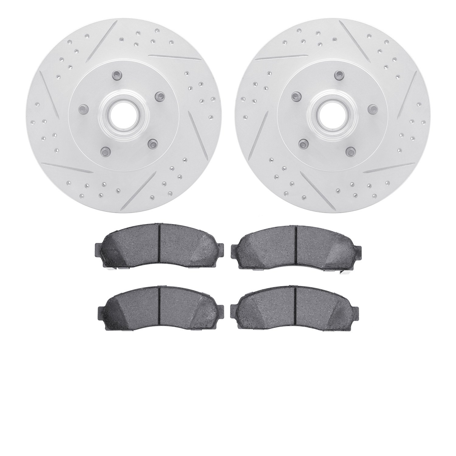 2502-54111 Geoperformance Drilled/Slotted Rotors w/5000 Advanced Brake Pads Kit, 2003-2011 Ford/Lincoln/Mercury/Mazda, Position:
