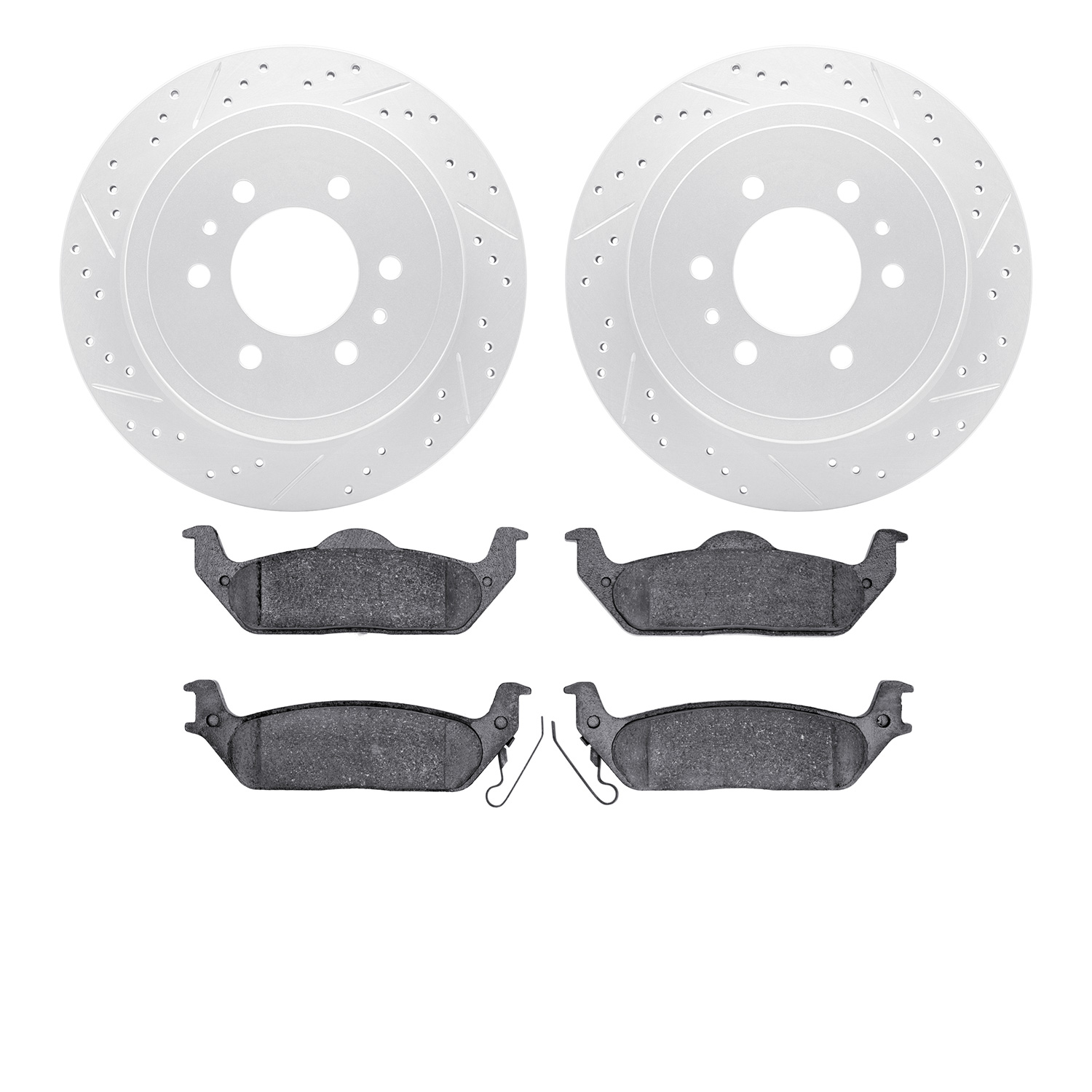 2502-54161 Geoperformance Drilled/Slotted Rotors w/5000 Advanced Brake Pads Kit, 2010-2011 Ford/Lincoln/Mercury/Mazda, Position: