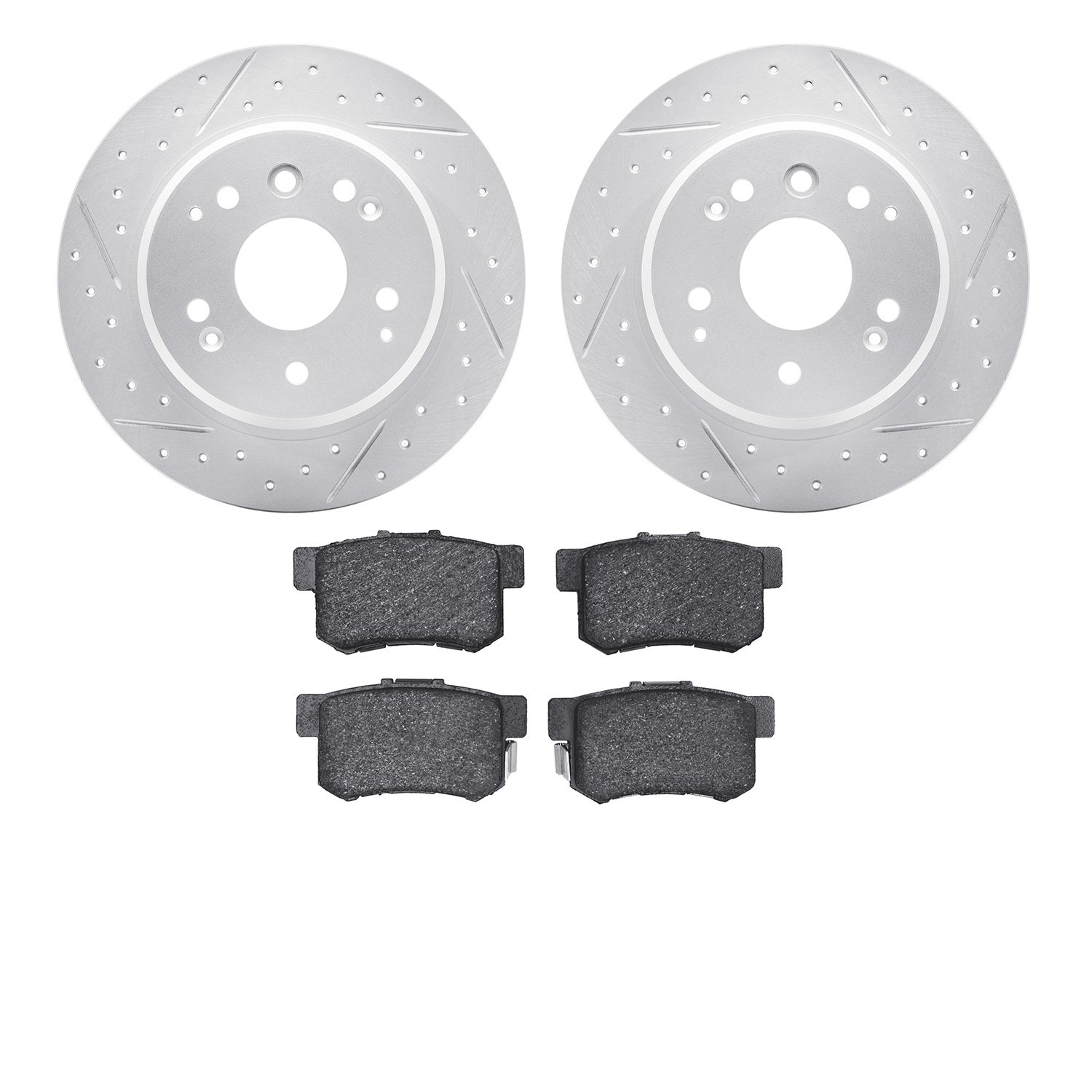 2502-58011 Geoperformance Drilled/Slotted Rotors w/5000 Advanced Brake Pads Kit, 2004-2008 Acura/Honda, Position: Rear