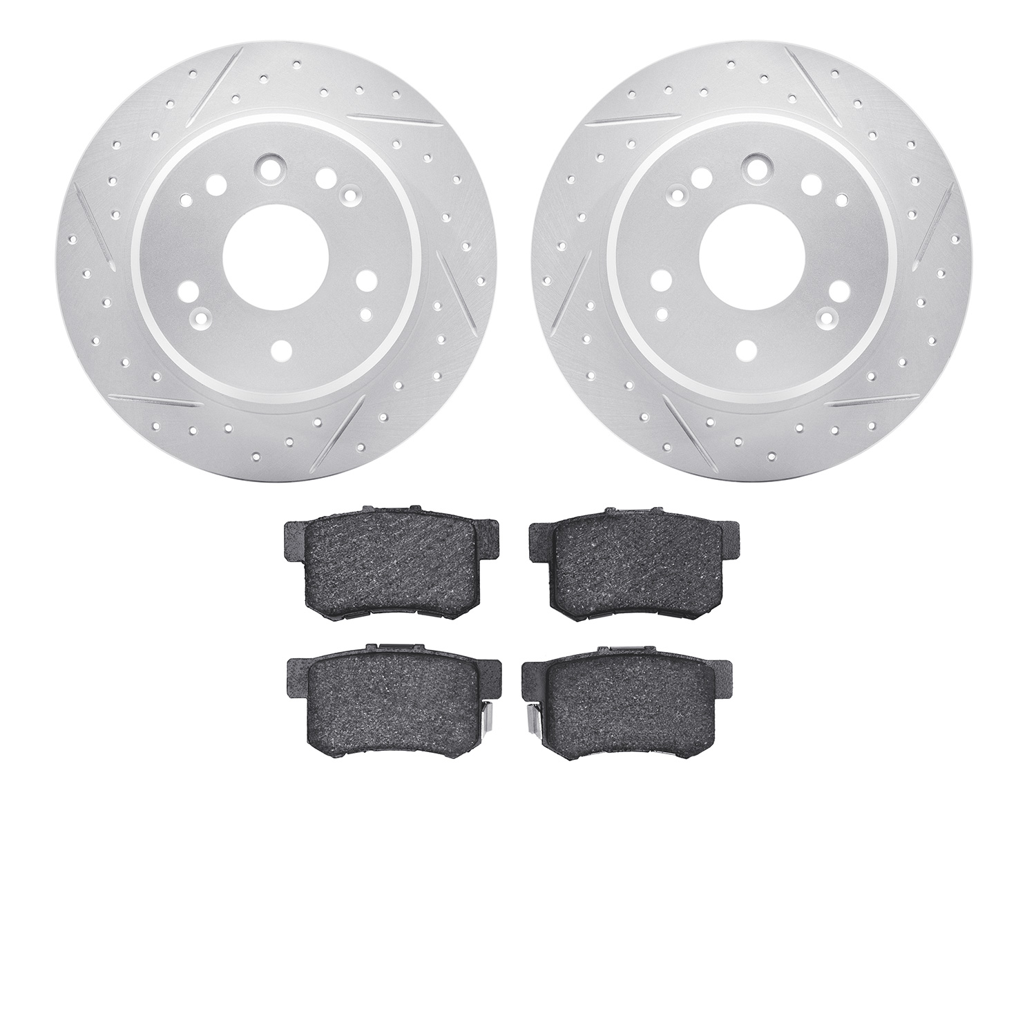 2502-58012 Geoperformance Drilled/Slotted Rotors w/5000 Advanced Brake Pads Kit, 2003-2011 Acura/Honda, Position: Rear