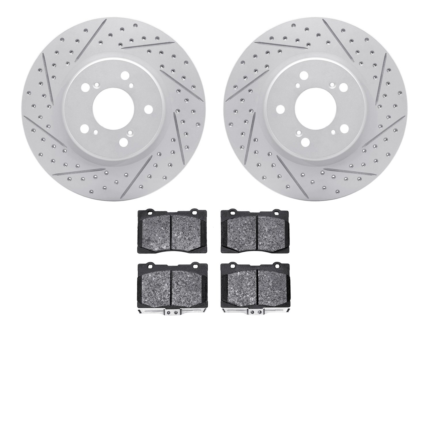 2502-58016 Geoperformance Drilled/Slotted Rotors w/5000 Advanced Brake Pads Kit, 2005-2012 Acura/Honda, Position: Front
