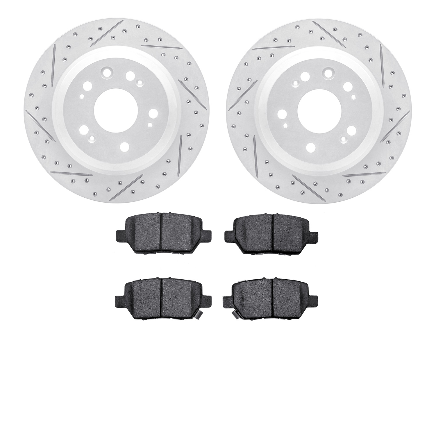 2502-58017 Geoperformance Drilled/Slotted Rotors w/5000 Advanced Brake Pads Kit, 2005-2012 Acura/Honda, Position: Rear