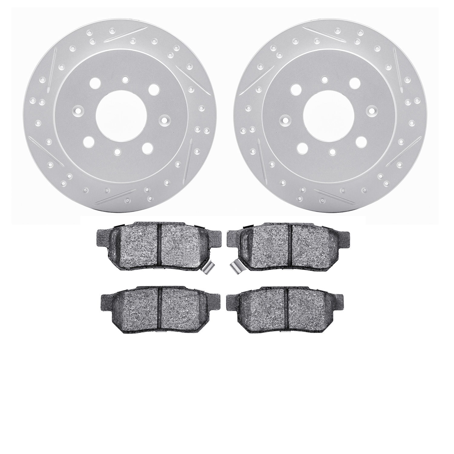 2502-59005 Geoperformance Drilled/Slotted Rotors w/5000 Advanced Brake Pads Kit, 1988-2001 Acura/Honda, Position: Rear