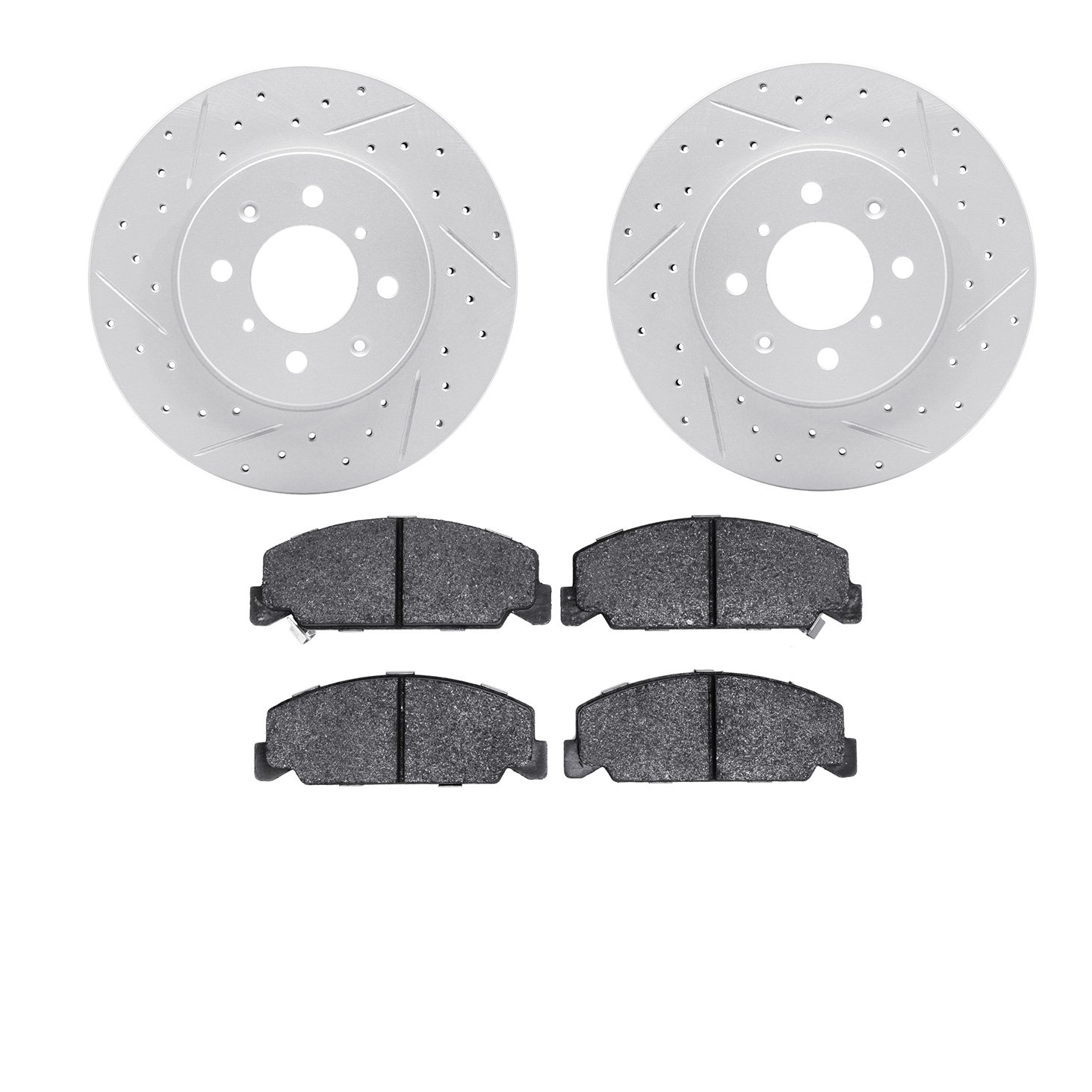 2502-59007 Geoperformance Drilled/Slotted Rotors w/5000 Advanced Brake Pads Kit, 1994-1995 Acura/Honda, Position: Front