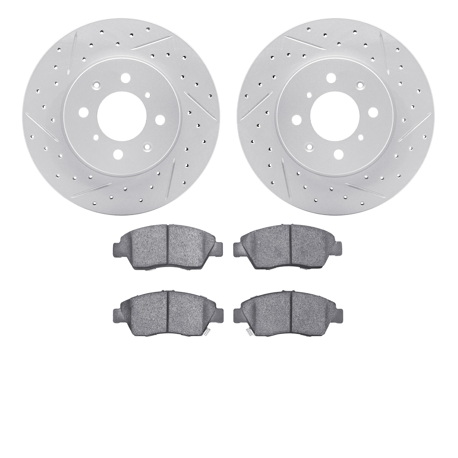2502-59010 Geoperformance Drilled/Slotted Rotors w/5000 Advanced Brake Pads Kit, 1993-2008 Acura/Honda, Position: Front