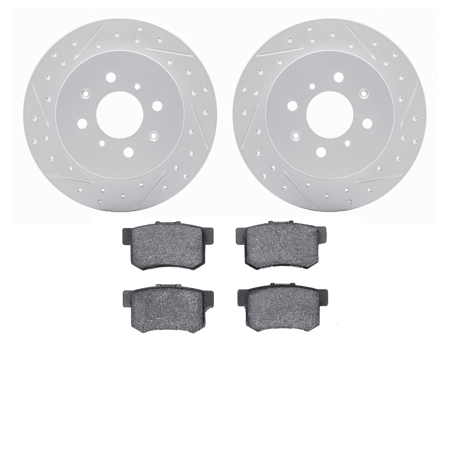 2502-59030 Geoperformance Drilled/Slotted Rotors w/5000 Advanced Brake Pads Kit, 2001-2005 Acura/Honda, Position: Rear