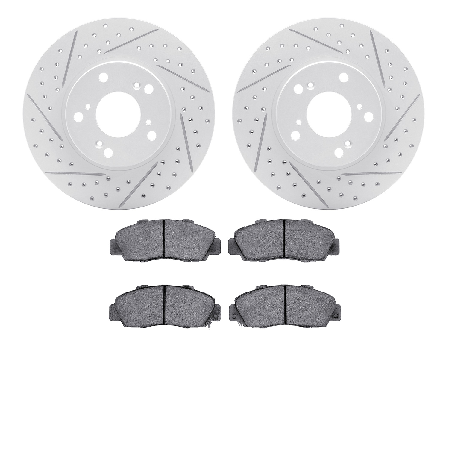 2502-59049 Geoperformance Drilled/Slotted Rotors w/5000 Advanced Brake Pads Kit, 1998-2002 Acura/Honda, Position: Front