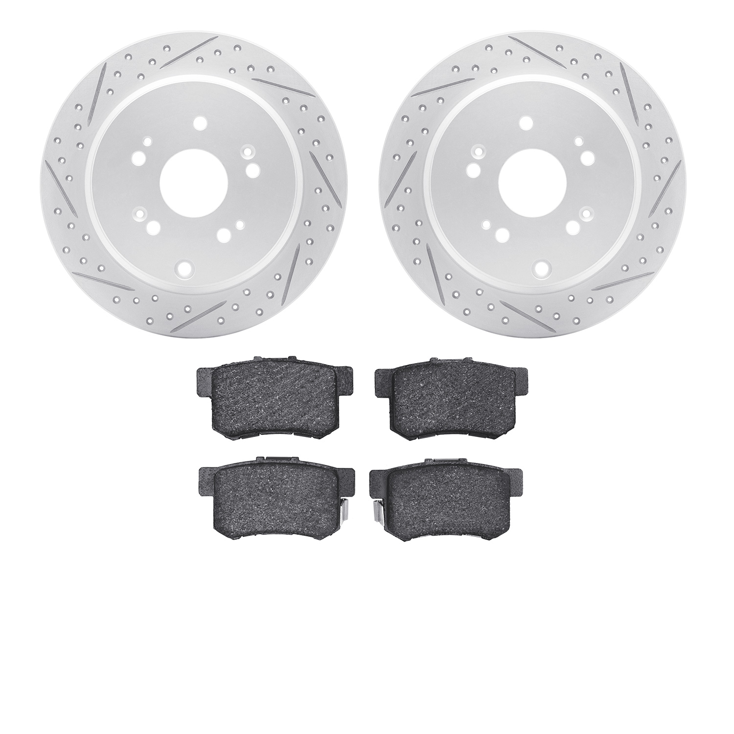 2502-59064 Geoperformance Drilled/Slotted Rotors w/5000 Advanced Brake Pads Kit, 2007-2012 Acura/Honda, Position: Rear