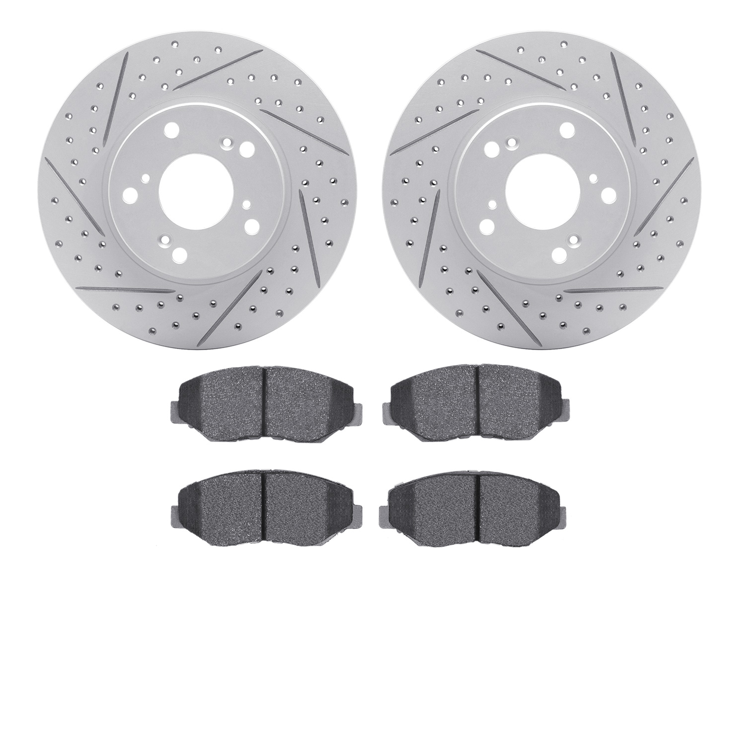 2502-59065 Geoperformance Drilled/Slotted Rotors w/5000 Advanced Brake Pads Kit, 2002-2015 Acura/Honda, Position: Front