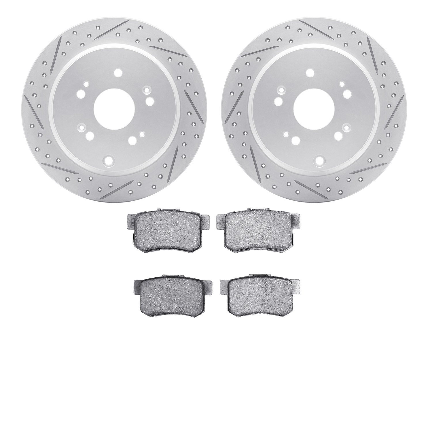 2502-59076 Geoperformance Drilled/Slotted Rotors w/5000 Advanced Brake Pads Kit, 2005-2018 Acura/Honda, Position: Rear