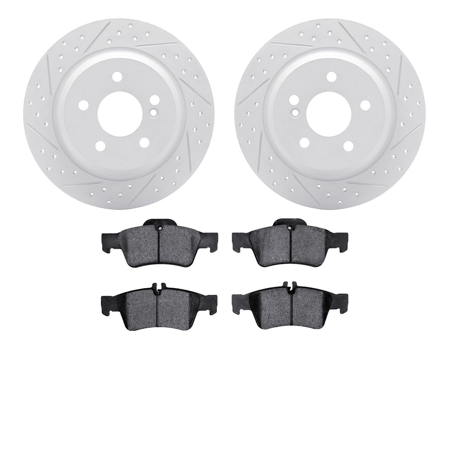 2502-63026 Geoperformance Drilled/Slotted Rotors w/5000 Advanced Brake Pads Kit, 2003-2009 Mercedes-Benz, Position: Rear