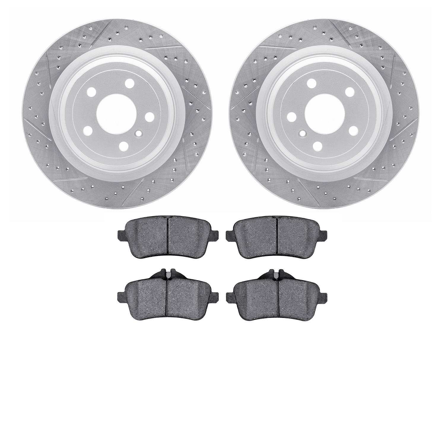 2502-63060 Geoperformance Drilled/Slotted Rotors w/5000 Advanced Brake Pads Kit, 2012-2019 Mercedes-Benz, Position: Rear