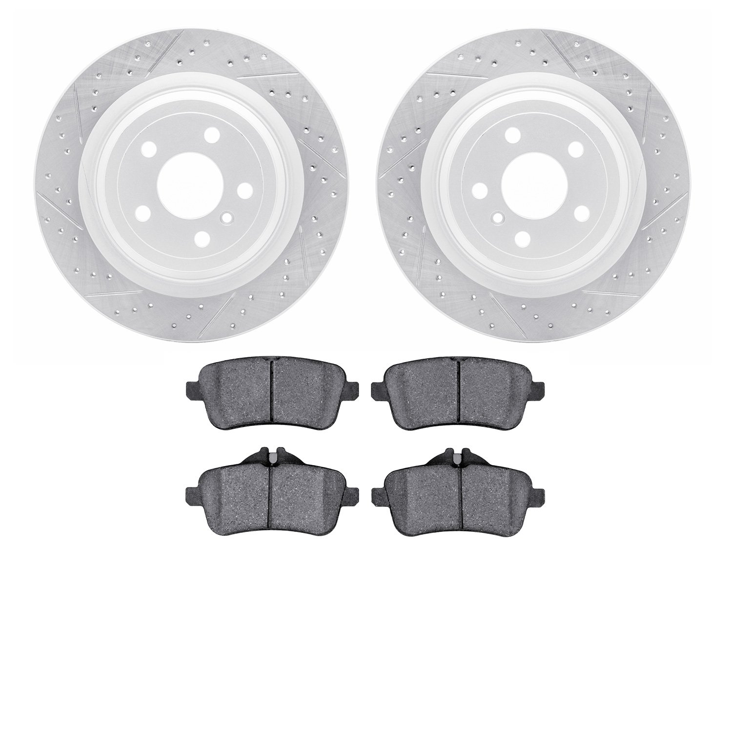 2502-63061 Geoperformance Drilled/Slotted Rotors w/5000 Advanced Brake Pads Kit, 2012-2019 Mercedes-Benz, Position: Rear