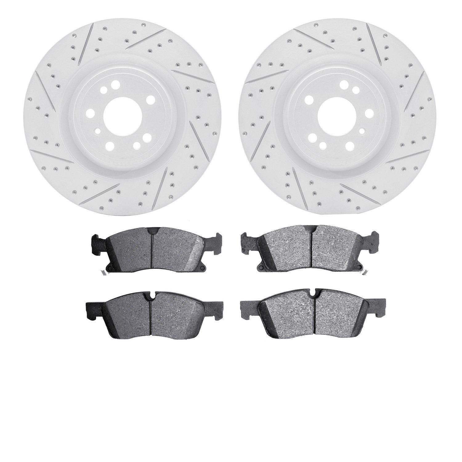 2502-63064 Geoperformance Drilled/Slotted Rotors w/5000 Advanced Brake Pads Kit, 2013-2016 Mercedes-Benz, Position: Front