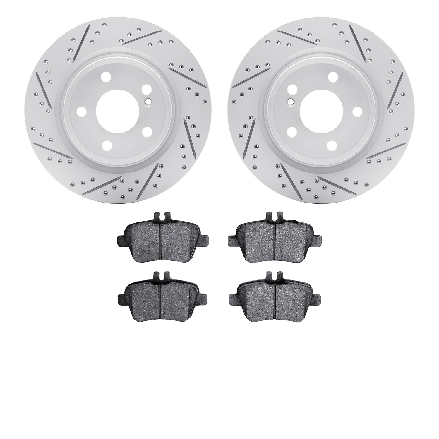 2502-63071 Geoperformance Drilled/Slotted Rotors w/5000 Advanced Brake Pads Kit, 2014-2019 Mercedes-Benz, Position: Rear