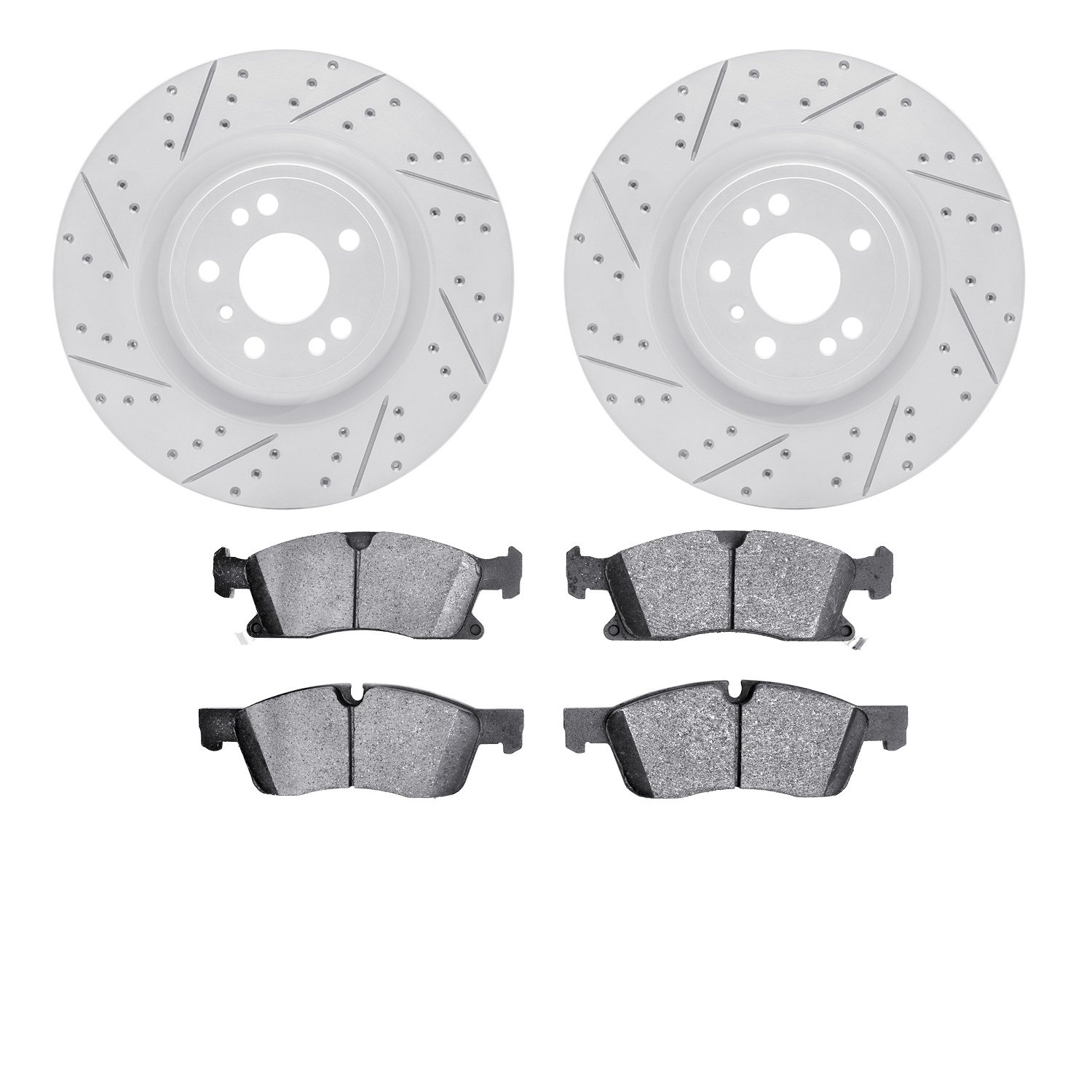 2502-63148 Geoperformance Drilled/Slotted Rotors w/5000 Advanced Brake Pads Kit, 2017-2019 Mercedes-Benz, Position: Front
