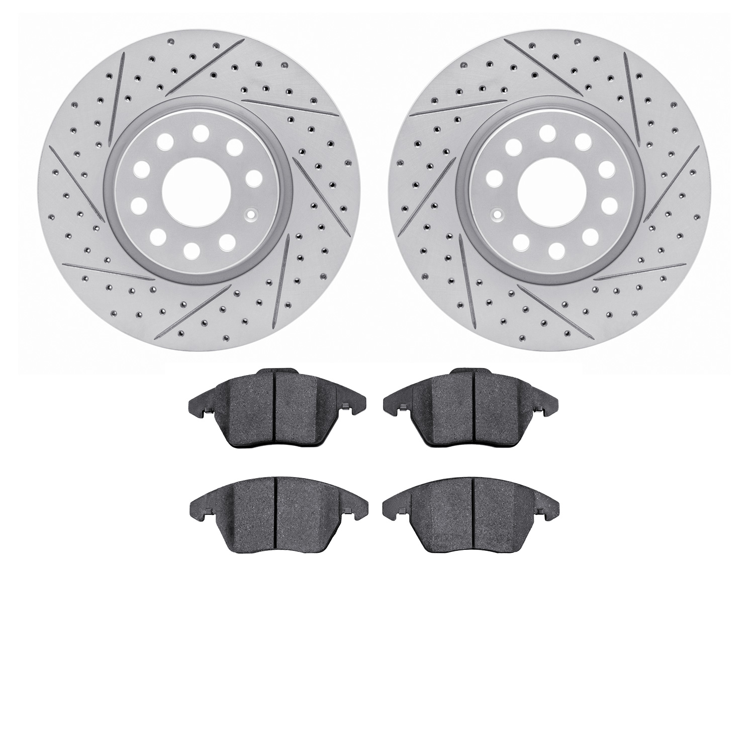 2502-74074 Geoperformance Drilled/Slotted Rotors w/5000 Advanced Brake Pads Kit, 2005-2018 Audi/Volkswagen, Position: Front