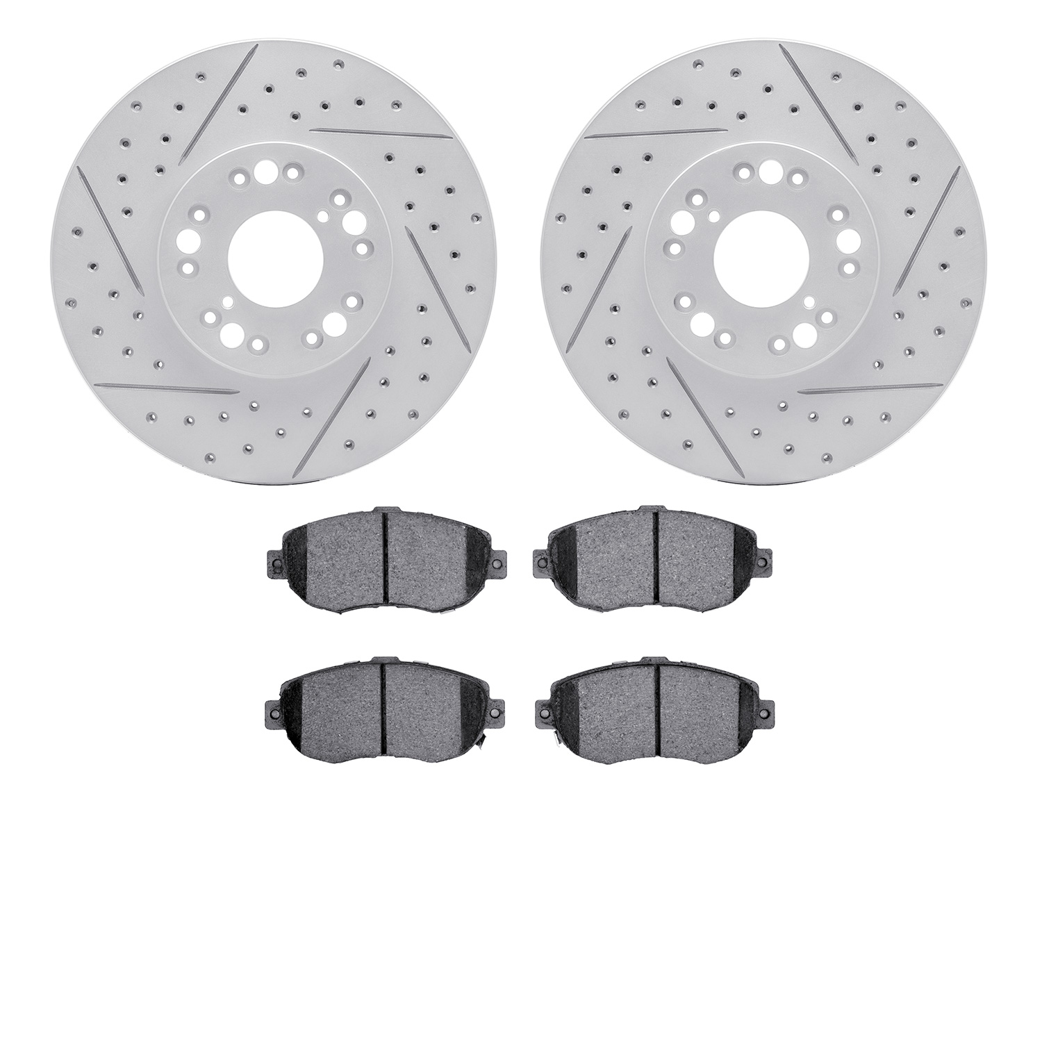 2502-75002 Geoperformance Drilled/Slotted Rotors w/5000 Advanced Brake Pads Kit, 1993-2010 Lexus/Toyota/Scion, Position: Front