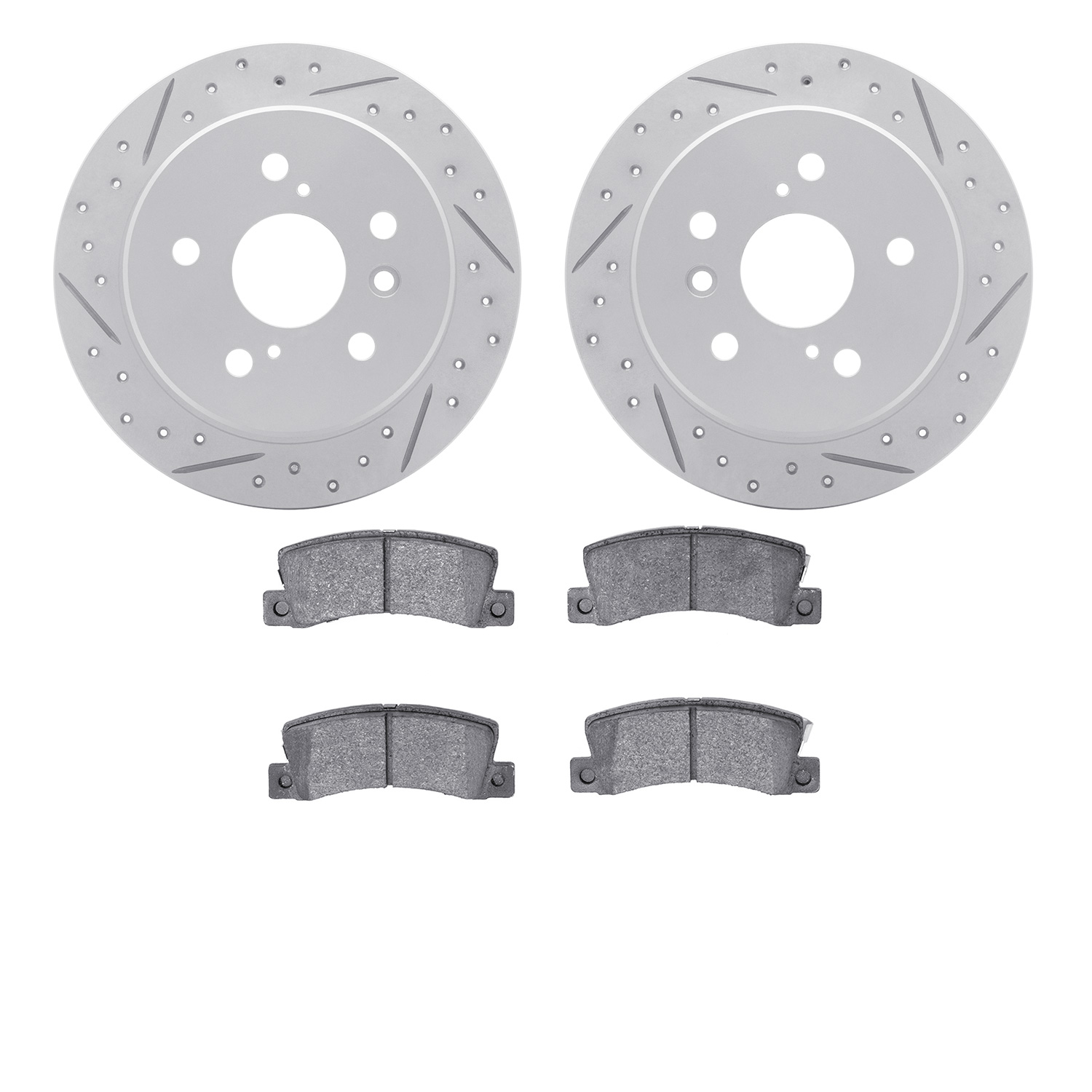 2502-76004 Geoperformance Drilled/Slotted Rotors w/5000 Advanced Brake Pads Kit, 1992-1999 Lexus/Toyota/Scion, Position: Rear