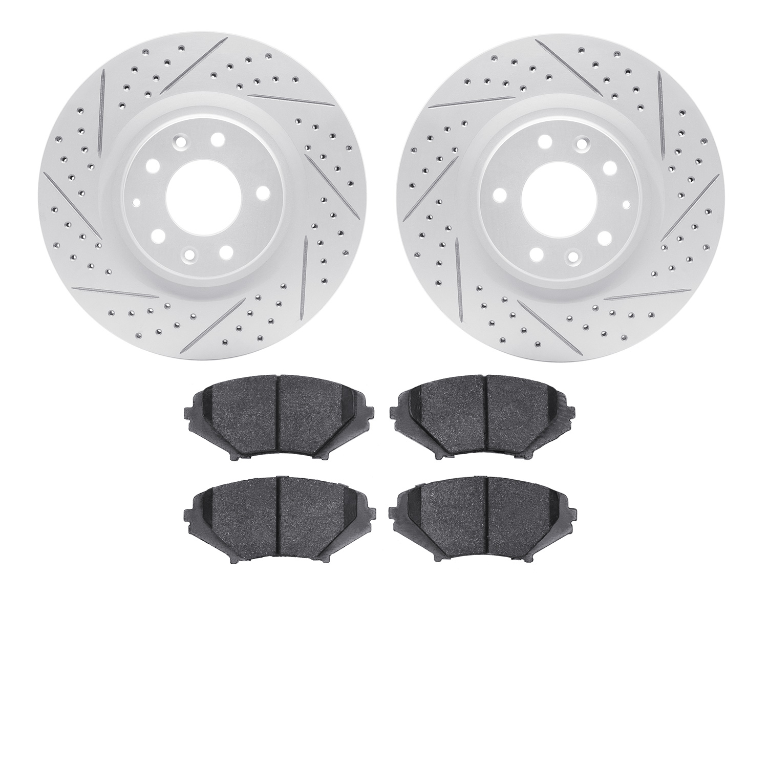 2502-80020 Geoperformance Drilled/Slotted Rotors w/5000 Advanced Brake Pads Kit, 2004-2011 Ford/Lincoln/Mercury/Mazda, Position: