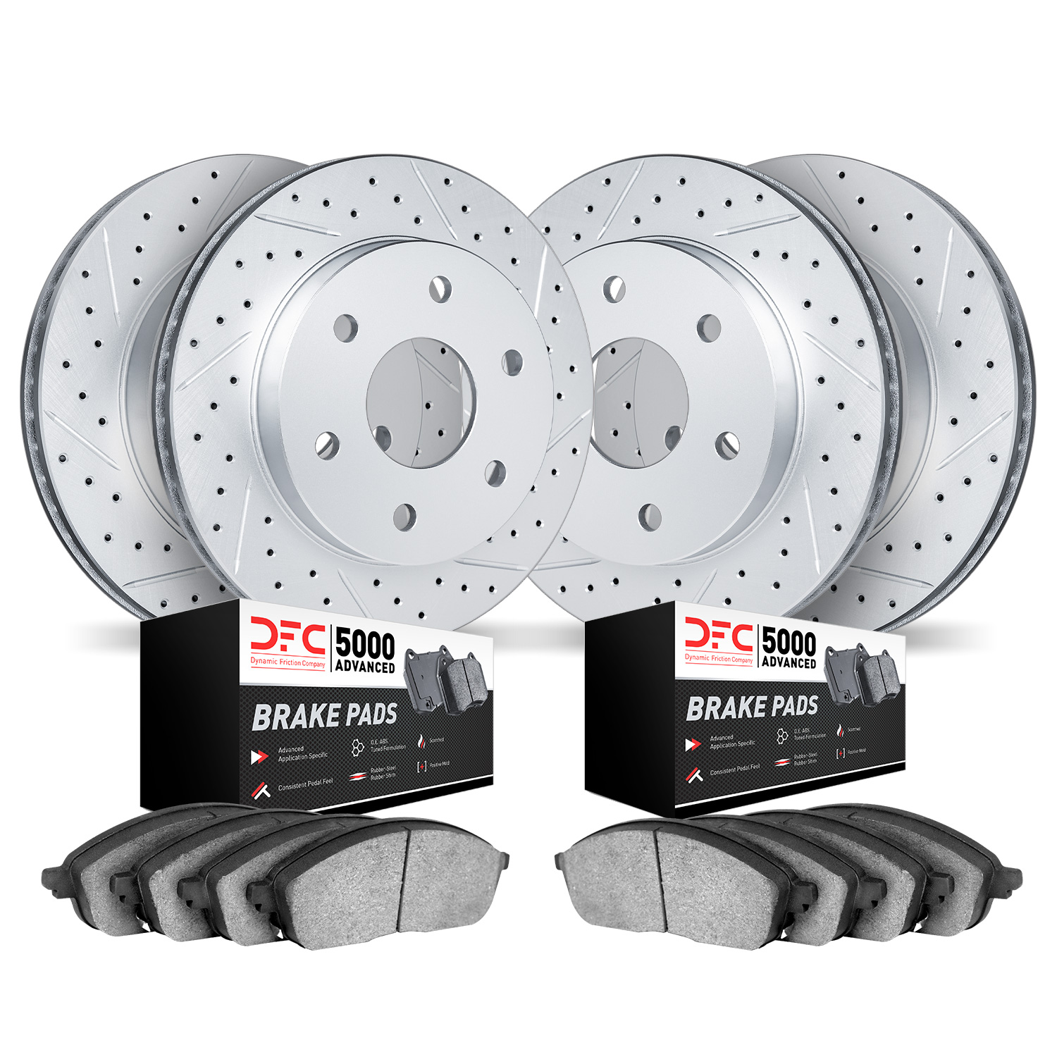 2504-40089 Geoperformance Drilled/Slotted Rotors w/5000 Advanced Brake Pads Kit, 2007-2018 Multiple Makes/Models, Position: Fron