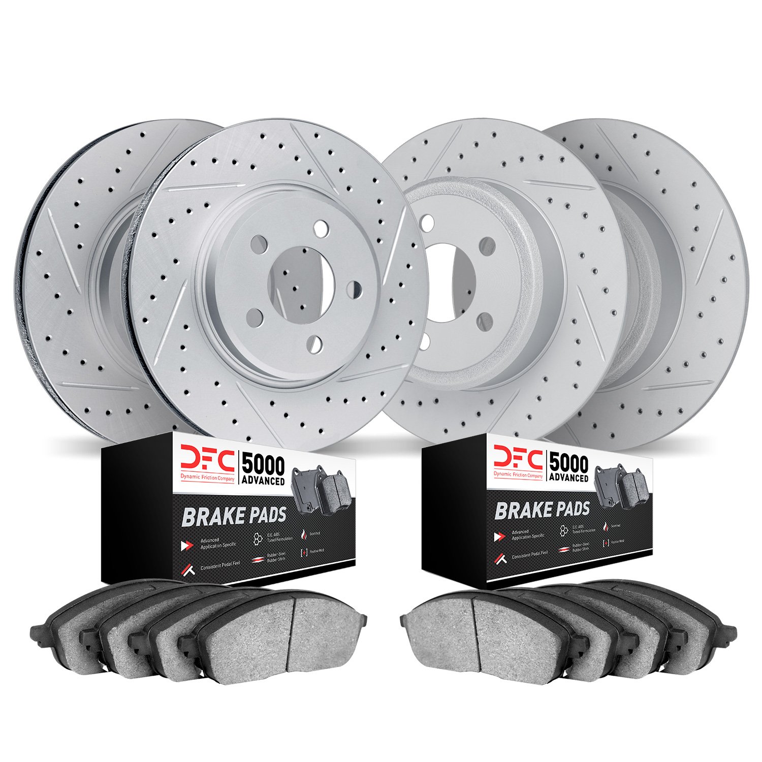 2504-76097 Geoperformance Drilled/Slotted Rotors w/5000 Advanced Brake Pads Kit, 2005-2010 Lexus/Toyota/Scion, Position: Front a